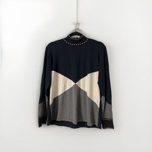 Haes Brasil Womens Sweater Size GG Large Black Gray Tan Collor Block Top